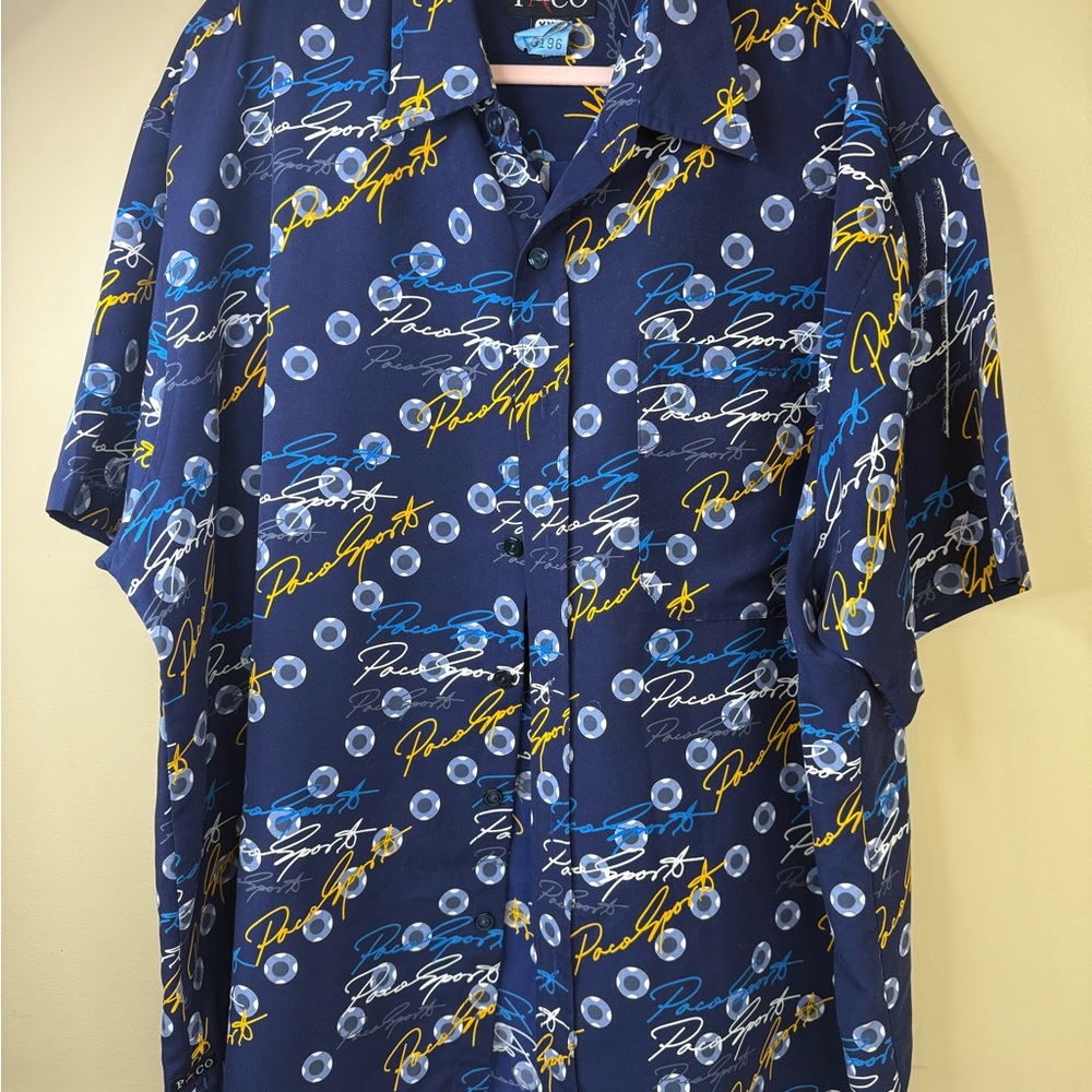 Paco Jeans Company Navy Blue Graphic Men's Shirt Size XXL Excellent Condition